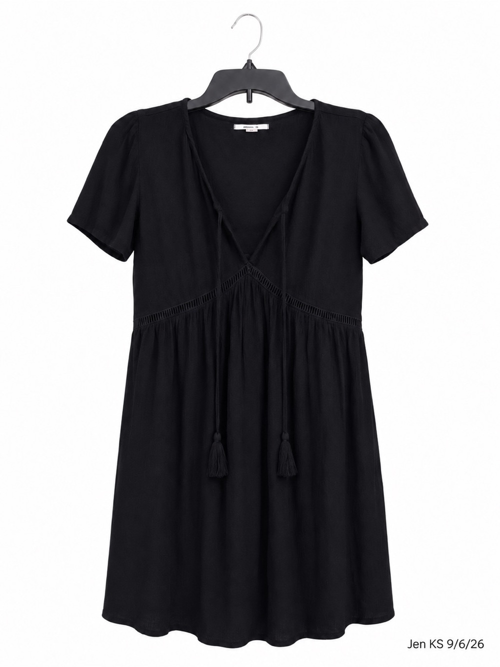 O’Neill Black Babydoll Mini Dress Women’s Medium Crochet Trim Tassel Cover Up